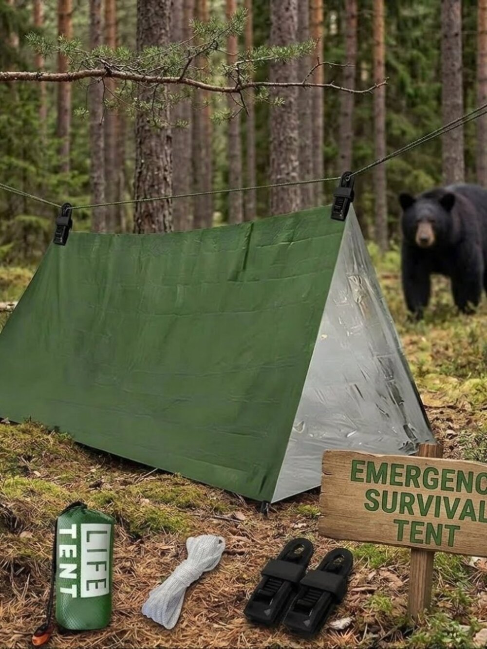 2-Person Emergency Mylar Tent Kit with Clips